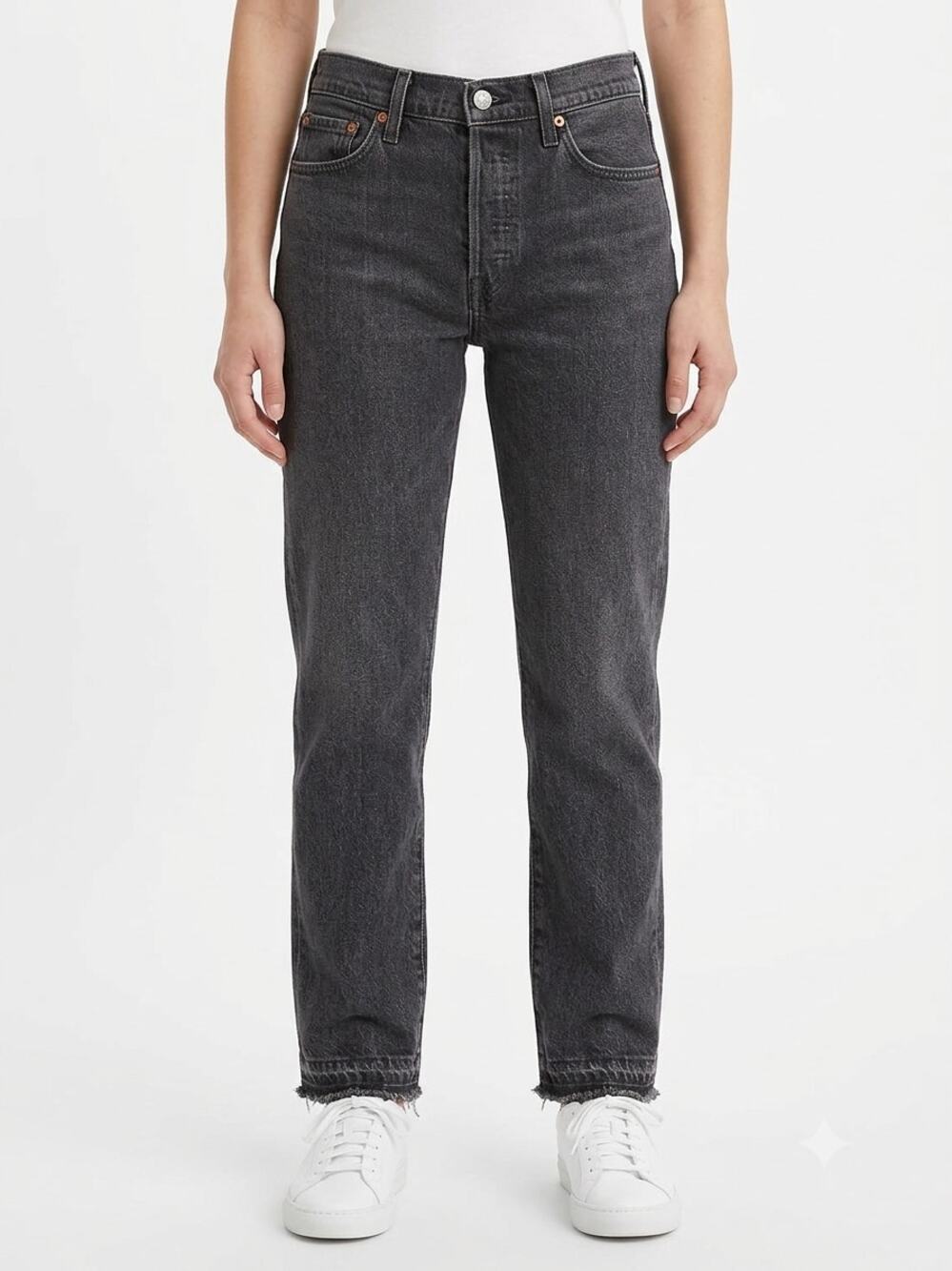 Levi's Wedgie Straight Jeans Women's 29 Dark Gray Denim Frayed Hem Button Fly
